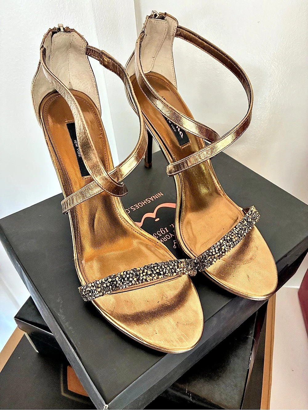 PRICE FIRM - Nina Camden Strappy Embellished Heels in Bronze Gold US 9 M